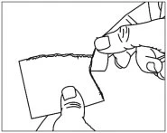 Two hands carefully separating two layers of a bandage or adhesive dressing to remove the content for