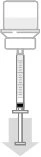 Black-and-white technical drawing of a syringe containing liquid inside