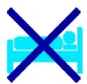 Blue icon of a person lying in bed with a large blue cross overlaid, indicating prohibition of bed rest