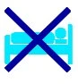 Blue icon of a bed with a pillow, overlaid with a large blue cross indicating the prohibition of staying in bed or resting