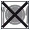 Prohibition sign with a large black X over a plate with gray fork and knife on a white background