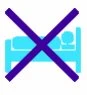 Stylized icon of a blue bed with a large purple cross overlaid, indicating prohibition of lying in bed or staying in bed