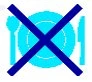 Blue icon of a plate with a fork and spoon, overlaid with a large blue cross indicating prohibition of eating or consuming food