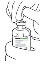 Two hands hold a glass vial with a label while an upper hand removes the top cap of the container