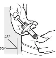 Una mano impugna un dispositivo medico inclinato a 45 gradi rispetto alla pelle del corpo mentre l'altra mano sostiene la zona di applicazione