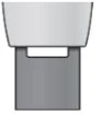 Stylized gray diagram of a medical container or vial with a wider top and a narrower rectangular base