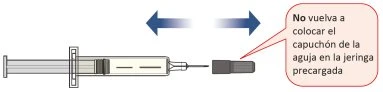 Schematic of a pre-filled syringe with the needle cap and the syringe body labeled