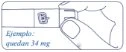 Technical drawing of a hand pressing a medical device with a display indicating a remaining dose of 34 mg