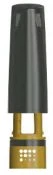 Vertical medical device composed of a black upper body and a golden base with small circular holes and two lateral supports
