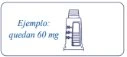 Schematic drawing of a syringe with Spanish text label 'Ejemplo quedan 60 mg' showing the remaining dosage in the graduated cylinder