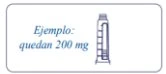 Стилизованный рисунок шприца рядом с синей надписью Ejemplo quedan 200 mg