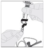 A hand inserts a syringe with a twisting motion into a connector of a flexible medical tubing