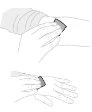 Technical drawing showing two hands applying a patch or dressing to an arm and a wrist in two different positions