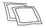 Black and white drawing of two overlapping square pouches with thick borders and empty central filling