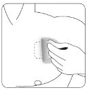 Disegno schematico di una mano che tiene un dispositivo cilindrico per applicarlo sulla parte superiore dell'avambraccio
