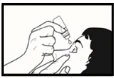 Disegno in bianco e nero di una mano che tiene un flaconcino per far cadere una goccia in un occhio mentre l'occhio è aperto