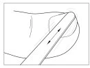 Disegno lineare che mostra un applicatore che scorre avanti e indietro sulla superficie di un dito o di un
