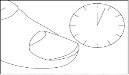 Disegno lineare di un piede umano accanto a un orologio analogico con le lancette che indicano l