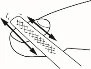 Schematic black-and-white drawing showing a cylindrical object with double-headed arrows indicating a sliding or pulling-out movement
