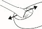 Schematic drawing with black double-headed arrows indicating lateral rotational movement on a curved, rounded surface