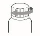 Technical drawing of a vial with a screw cap and a curved arrow indicating rotational movement for