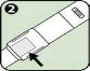 Diagramma tecnico di un dispositivo medico rettangolare bianco con una freccia nera che punta verso una sezione centrale grigia su sfondo verde chiaro