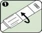 Technical illustration of a medical device with a curved black arrow indicating the rotational movement