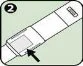 Technical drawing of an elongated medical device with a black arrow pointing to a rectangular section on the lower part of the central body