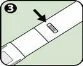 Diagram with number 3 and a black arrow indicating a small rectangular window on an elongated white medical device