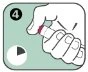 A hand firmly holding a cylindrical medical device with a circular indicator showing a moving black section