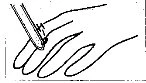 Black line drawing showing a hand holding a syringe to apply a drop of liquid to the fingertip