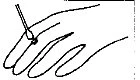 Black line drawing showing a hand with fingers extended and an applicator touching the surface of the fingertip