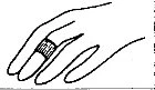 Black and white line drawing of a hand with a finger wearing a ring or small band with a pattern of parallel vertical lines