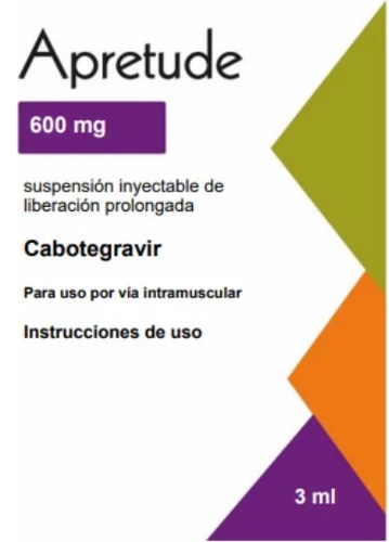 Confezione del farmaco Apretude da 600 mg a base di Cabotegravir, sospensione iniettabile a rilascio prolungato per uso intramuscolare da 3 ml