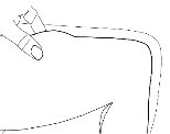 Black line drawing on white background showing a hand holding a syringe ready for