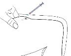 Technical drawing showing a hand gripping a syringe to perform a