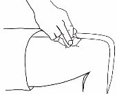 Line drawing showing a hand holding a syringe to administer a