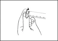 Due mani tengono un dispositivo medico con una freccia curva che indica il movimento di rotazione verso destra per il blocco