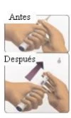 Two panels showing hands holding an injection pen before and after use