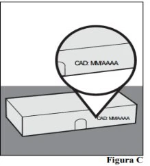 Diagram showing a rectangular container with 'EXP: MM/YYYY' printed on the side and a circular magnified view of the same text