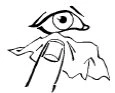Disegno in bianco e nero di un occhio aperto sopra un dito che preme su un fazzoletto di carta o un tessuto morbido
