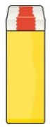 Stylized illustration of a rectangular vial with a yellow body and white cap, featuring a vertical red band in the center