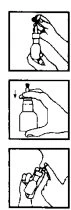 Three sequential illustrations show hands handling a vial to remove the cap and prepare the medication for