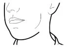 Disegno a linee nere di un volto umano che mostra il naso, le labbra, il mento e il collo con la linea della mascella ben definita