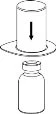 Diagram showing a cylinder with an arrow pointing downward approaching the neck of a glass vial