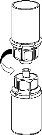Technical diagram showing the rotational movement of an upper cylindrical component to engage it with the underlying base via a curved arrow
