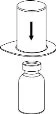 A white cylinder being pushed downward with a black arrow above the neck of an open glass vial