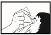 Black and white drawing showing a hand pouring a drop from a bottle into the