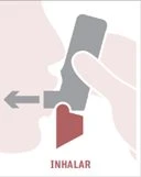 Profile of a face using a gray inhaler held by a hand with the word INHALAR at the bottom