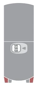 Dispositivo medico grigio con un piccolo display digitale che mostra i numeri 54, 56 e 58 su sfondo bianco